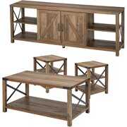 Rent to own Amerlife 4-Piece Industrial Living Room Table Set - Includes TV Stand, Coffee Table, & Two End Tables - Rustic Oak