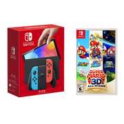 Rent to own Nintendo Switch OLED Model with Neon Blue and Red Joy-Con, 64GB Internal Storage, AC WiFi, Bluetooth, Ethernet, Black Dock - 7" 1280 x 720 OLED Touchscreen, Type-C - Super Mario 3D All-Stars