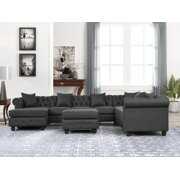 Rent to own Morden Fort U Shape Modular Oversized Sectional Sofa Bed with Chaise Lounge and Ottman for Living Room Imitation Linen Grey