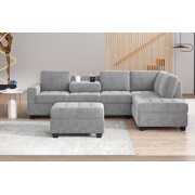 Rent to own Sectional Sofa with Storage Ottoman and Reversible Chaise Lounge, L-Shaped Tufted Cushion Corner Sofa with 2 Cup Holders Modern 3 Piece Velvet Sectional Sleeper Sofa Set for Living Room, Dark Gray