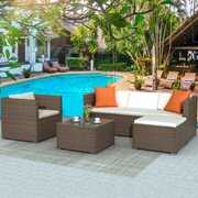 Rent to own Outdoor Patio Furniture Sets, 4 Piece Ratten Wicker Sectional Sofa Set, Patio Sectional Sofa with Armchair, Ottoman &Coffee Table, Patio Conversation Sets for Backyard Lawn Garden, W10805