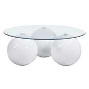 Rent to own Maklaine Modern White Coffee Table with Clear Glass Top & Spherical Base