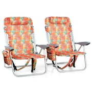 Rent to own Alpha Camp Set of 2 Aluminum Portable Folding Beach Chairs 4 Position Reclining Chair with Cooler Bag, Flower Pattern