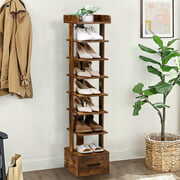 8 Tiers Vertical Shoe Rack, Space Saving Shoe Storage Shelf Stand for Small  Space, Entryway, Rustic Brown