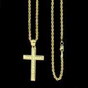Rent to own Mens 10K Yellow Gold Jesus Cross Charm Pendant Nugget & 2.5mm Rope Chain Necklace Set