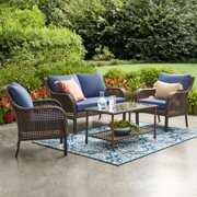 Rent to own Mainstays Tuscany Ridge Outdoor 4 Piece Wicker Conversation Set, Blue