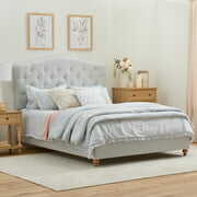 Rent to own My Texas House Anna Upholstered Diamond Tufted Platform Bed, Twin, Light Gray