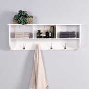 Rent to own Hassch Storage Shelves for Entryway, Wooden Wall Mounted Coat Rack with 4 Dual Hooks, White