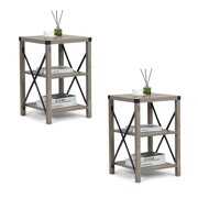 Rent to own 2 Piece Farmhouse Square Coffee Table, Wooden Sofa Side Table with X Metal Support, 3 Tiers of Storage, Grey