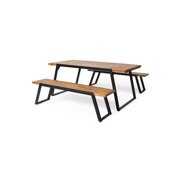 Rent to own Gebo Outdoor Modern Acacia Wood 3 Piece Picnic Set, Teak and Black