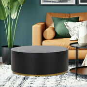 Rent to own Kevinplus Black Coffee Table with Gold Rim Bottom End Table Round Wood Side Table for Living Room Bedroom