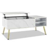 Rent to own ZYPBOOG Lift Top Coffee Table with Storage, Marble Pattern Gold Legs