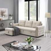 Rent to own Morden Fort Sectional Sleeper Sofa Bed with L Shape Storage, Beige Velvet