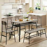 Rent to own Dining Table Set for 6 People, Lofka Kitchen Table with Bench and 4 Chairs, Gray(46"x28"x30")