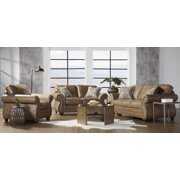 Rent to own Roundhill Furniture Leinster Faux Leather 3-Piece Sofa Set With Antique Bronze Nailheads In Jetson Ginger