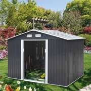 Rent to own 6.3' x 9.1' Outdoor Metal Storage Shed w/ Floor Frame, Utility Tool Shed House for Patio Backyard Lawn Pool Equipment, Lawnmover Shed with Sliding Doors, 4 Vents & Apex Roof