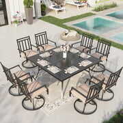 Rent to own Sophia & William 9 Piece Outdoor Metal Patio Dining Set 60" Square Table and Swivel Chairs Furniture Set for 8