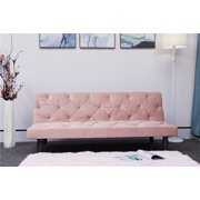 Rent to own Velvet Sofa Bed, Convertible Sleeper Couch with Adjustable Backrest, 3 Seater Armless Futon Sofa Bed, Modern Tufted Upholstered Couch for Studio, Bedroom, Office, Apartment, Baby Pink