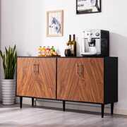 Rent to own 58" Black Buffet Cabinet, Mid-Century Modern Kitchen Storage Sideboard Cabinet with 4 Doors, Freestanding Pantry Cabinet, Black and Brown