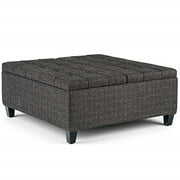 Rent to own Harrison 36 inch Wide Transitional Square Coffee Table Storage Ottoman in Ebony Tweed Look Fabric