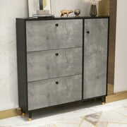 Rent to own Shoe Storage Cabinet with 3 Compartments and Side Cabinet Wood Shoe Organizer for Entryway Gray