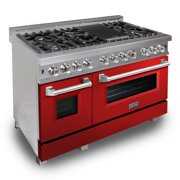 Rent to own ZLINE 48 in. Professional Dual Fuel Range in DuraSnow Stainless Steel with Red Gloss Door (RAS-RG-48)