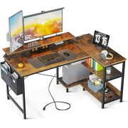 Rent to own 48 Inch Computer Desk with USB Charging Port & Power Outlet, L-Shaped Corner Desk with Storage Shelves & Monitor Shelf for Home Office Workstation, Modern Writing Table, Vintage