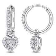 Rent to own Miabella Women's 3/8 Carat T.W. Diamond Heart Charm Cluster Halo Huggie Hoop Earrings in 10kt White Gold