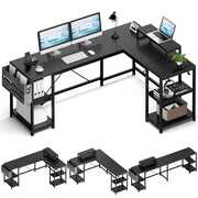 Rent to own Lulive L-Shaped Computer Desk, 95" Reversible Computer Desk Office Desk with 4 Shelves/Monitor Stand/ Storage Bag/Hooks for Home Office, Black