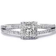 Rent to own 5/8ct Princess Cut Halo Split Shank Engagement Ring 14K White Gold