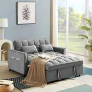 Rent to own Muumblus 55" Pull Out Sofa Bed, Convertible Sleeper Loveseat with Pull Out Bed, Modern Velvet Sleeper for Living Room, Adjsutable Backrest, Grey