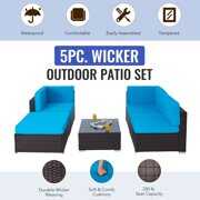 Rent to own Bestco 5pc Outdoor Furniture Set Rattan Wicker Sectional Sofa Glass Table Walnut Blue(Subcontract delivery)