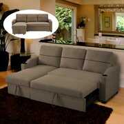 Rent to own L-Shape Sectional Sofa with Pull Out Bed-Anysun Sleeper Sofa Couch for Living Room with Storage Chaise & 2 Cup Holder-Brown Linen Upholstery