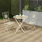 Rent to own Lavish Home (Antique White) Folding Bistro Set  3PC Table and Chairs with Lattice & Flower Design