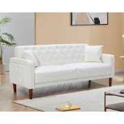 Rent to own HUTWIFE 78" Faux Leather Sofas and Couch, Mid Century Modern Couch Tufted Back Sofa(White)