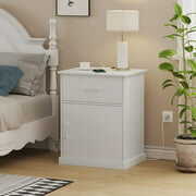 Rent to own White Bedside Table with Charging Station&Drawer,Modern Nightstand Large End Table for Bedroom Living Room