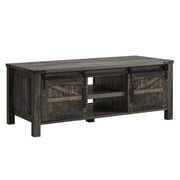 Rent to own OKD Farmhouse 48 Inch Coffee Table with Sliding Barn Doors, Dark Rustic Oak