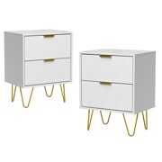 Rent to own ECLIFE Set of 2 Modern Nightstand Bedside Table with Gold Handle Line End Table Side Table for Bedroom Living Room - White