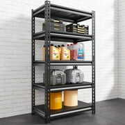 Rent to own Raybee Garage Storage Shelves Heavy Duty 5 Tier Metal Shelving Units for Garage Boltless Metal Rack Adjustable Shelf for Home Warehouse Kitchen Pantry, Freestanding Black 60"H x 28"L x 12.5"D