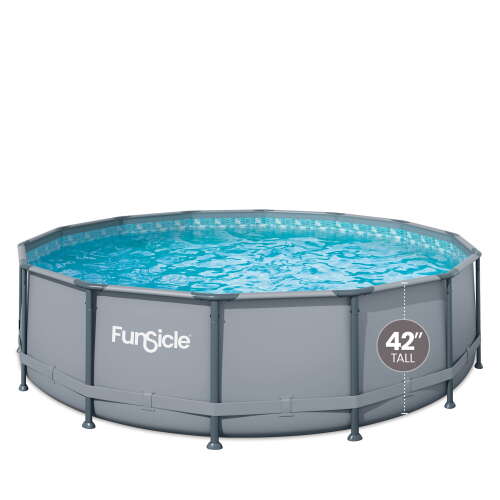 Rent To Own - Funsicle 14 ft Oasis Round Above Ground Metal Frame Swimming Pool, Includes SkimmerPlus Pump, Age 6 & up
