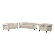 Rent to own RN Furnishings 3 Piece Button Tufted Velvet Fabric Modern Sofa Set -Beige