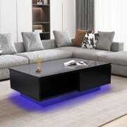 Rent to own Dioche LED Coffee Table, Black Modern Furniture Drawer Table Living Room Storage Table with Drawer and LED Light,LED Coffee Table