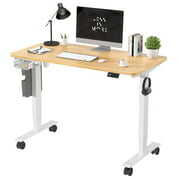 Rent to own Maidsite Electric Standing Desk 48 inch Height Adjustable Desk for Home Office, Stand up Desk, Sit Stand Desk, White Frame and Whole-Piece Oak Table Top