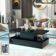 Rent to own Bellemave 2-Tier LED Light Coffee Table,Modern Industrial Design Cocktail Table with 16-Color LED Lighting and a Remote Control for Living Room,Bedroom,Office,Black