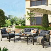 Rent to own Highsound 4-Piece Wicker Patio Furniture Set, Outdoor Rattan Sofa Chair with Cushion, Gray
