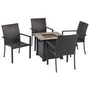 Rent to own 5 Piece Patio Set with Firepit Table, 30" Square Stainless Steel Burner Fire Pit with 4 Patio Dining Chairs, 50,000 BTU, Wood-look Table Surround, Black