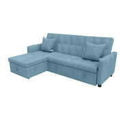 Rent to own 81" Modern Sofa Bed Sofa Sleeper Convertible Sofa Chaise Lounge Upholstered Solid Wood Frame Blue