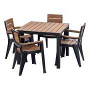 Rent to own Inval Madeira 4-Seat Patio Dining Table and Armchair Set in Black/Teak Brown