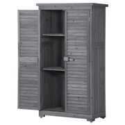 Rent to own SYNGAR Storage Cabinet for Outside, Wood Storage Shed with 3-Tier Shelves, Garden Tool Shed, Outdoor Vertical Shed with Double Lockable Doors, 63" Tall Organizer Cabinet for Patio Yard, Gray, D6988