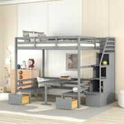 Rent to own EUROCO Full Size Bunk Bed with Convertible Down Bed and Storage Staircase, Gray